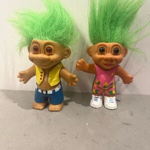 Colorful Troll Dolls Set with Green Hair